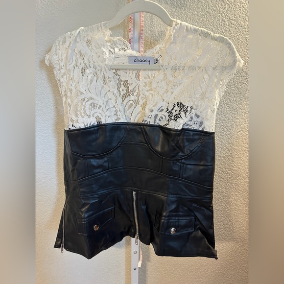 Choosy Lace and Leather Blouse Size 14 - Picture 1 of 6